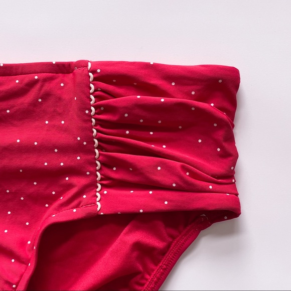 Seafolly Red Off White Polka Dot Harlow Ruched Side Retro Bikini Bottoms 4 NWT - Picture 2 of 9